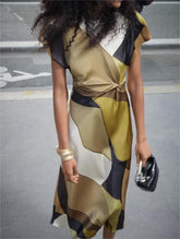 Spring Women Elegant Silk Satin Texture Printed Midi Dress